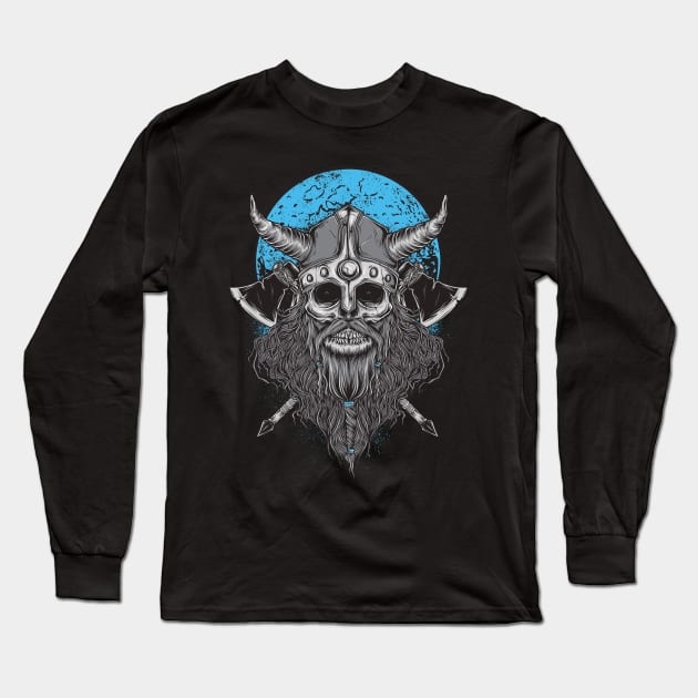 Viking Berserker Skull Long Sleeve T-Shirt by Beltschazar